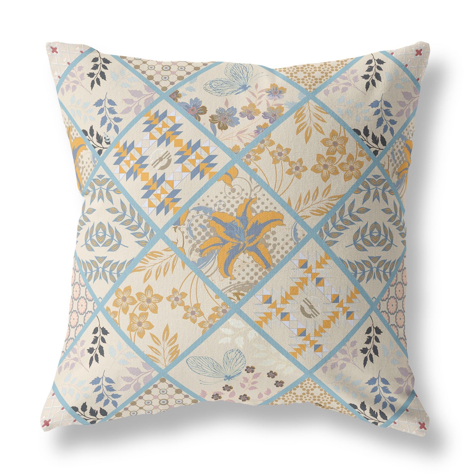 16” Gold Cream Patch Indoor Outdoor Throw Pillow