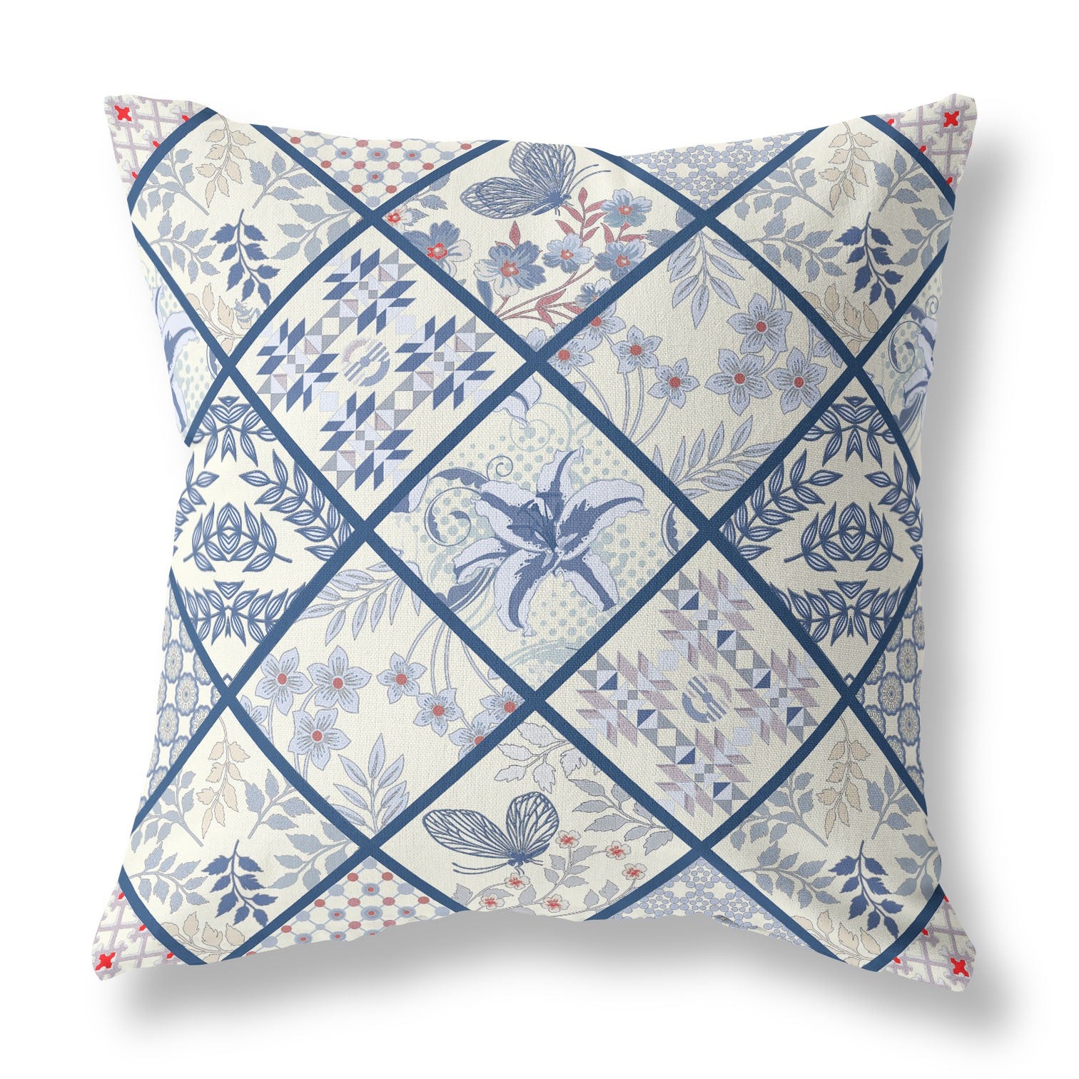 16” White Navy Patch Indoor Outdoor Throw Pillow