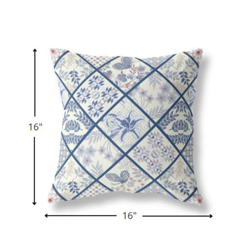 16” White Navy Patch Indoor Outdoor Throw Pillow