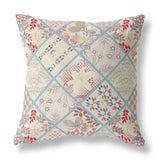 16” Cream Red Patch Indoor Outdoor Throw Pillow