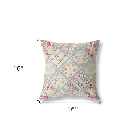 16” Cream Red Patch Indoor Outdoor Throw Pillow