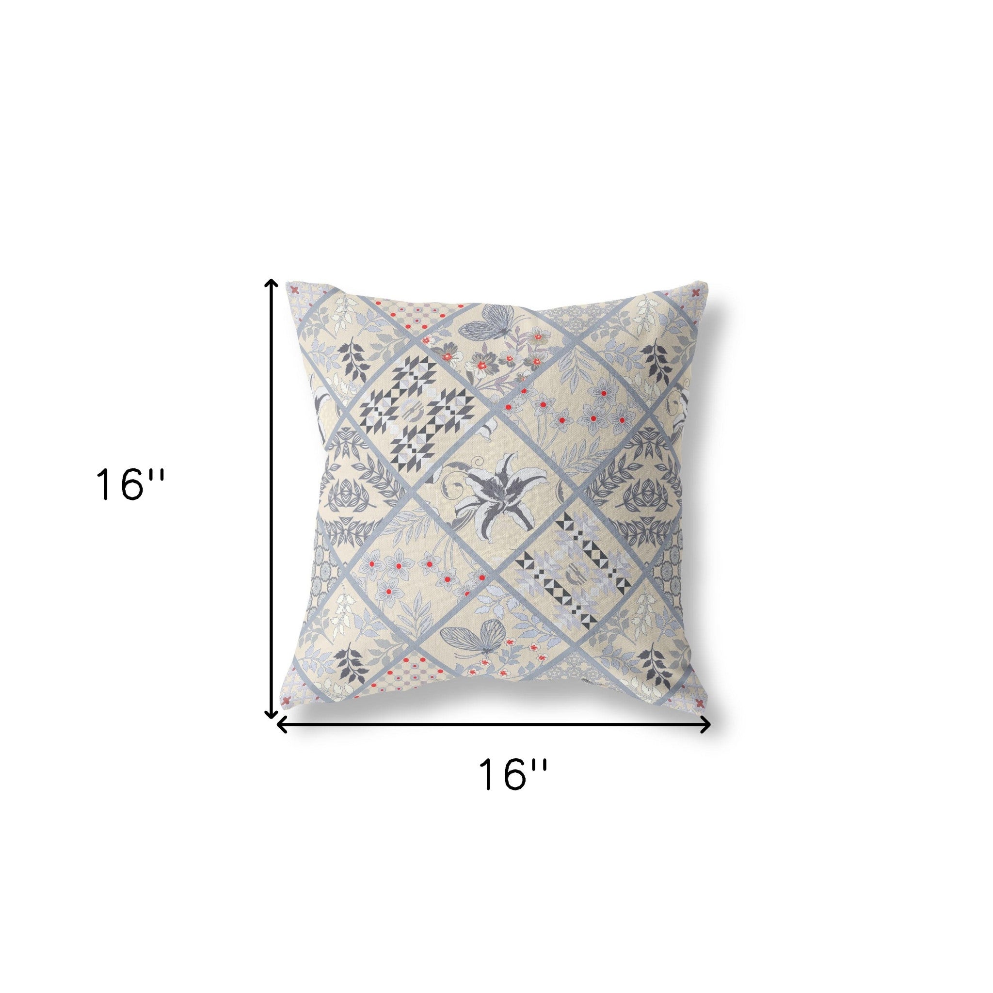 16” Cream Gray Patch Indoor Outdoor Throw Pillow