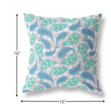 16” Green Indigo Boho Paisley Indoor Outdoor Throw Pillow