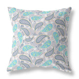 16” Gray Green Boho Paisley Indoor Outdoor Throw Pillow