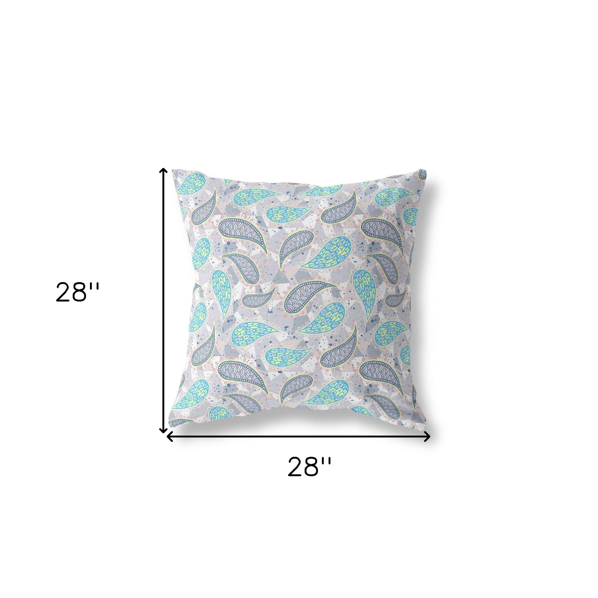 18” Gray Green Boho Paisley Indoor Outdoor Throw Pillow