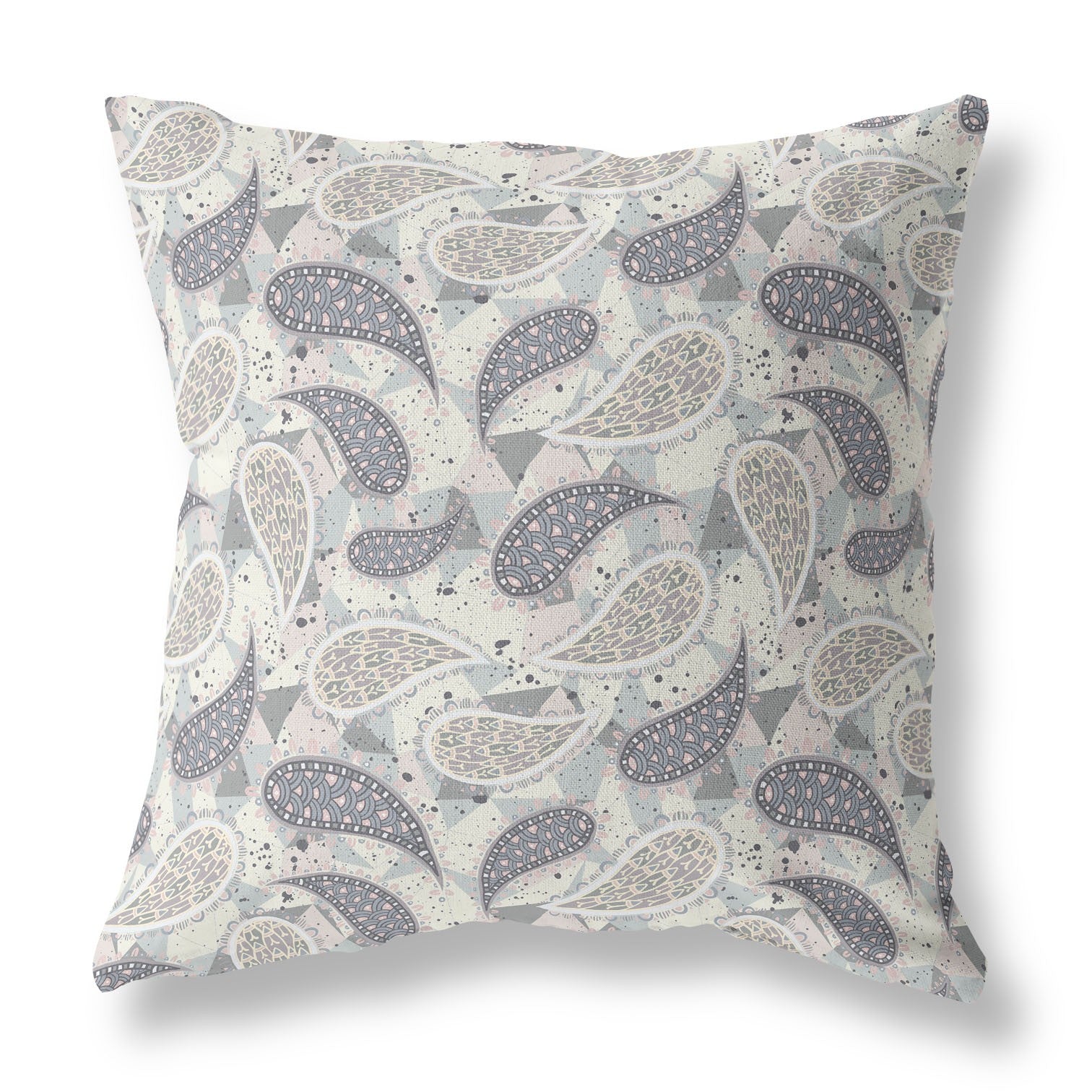 16” Gray Cream Boho Paisley Indoor Outdoor Throw Pillow