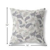 16” Gray Cream Boho Paisley Indoor Outdoor Throw Pillow