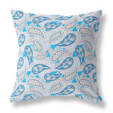 16” Blue Peach Boho Paisley Indoor Outdoor Throw Pillow