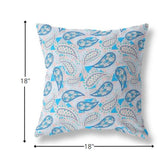 18” Blue Peach Boho Paisley Indoor Outdoor Throw Pillow