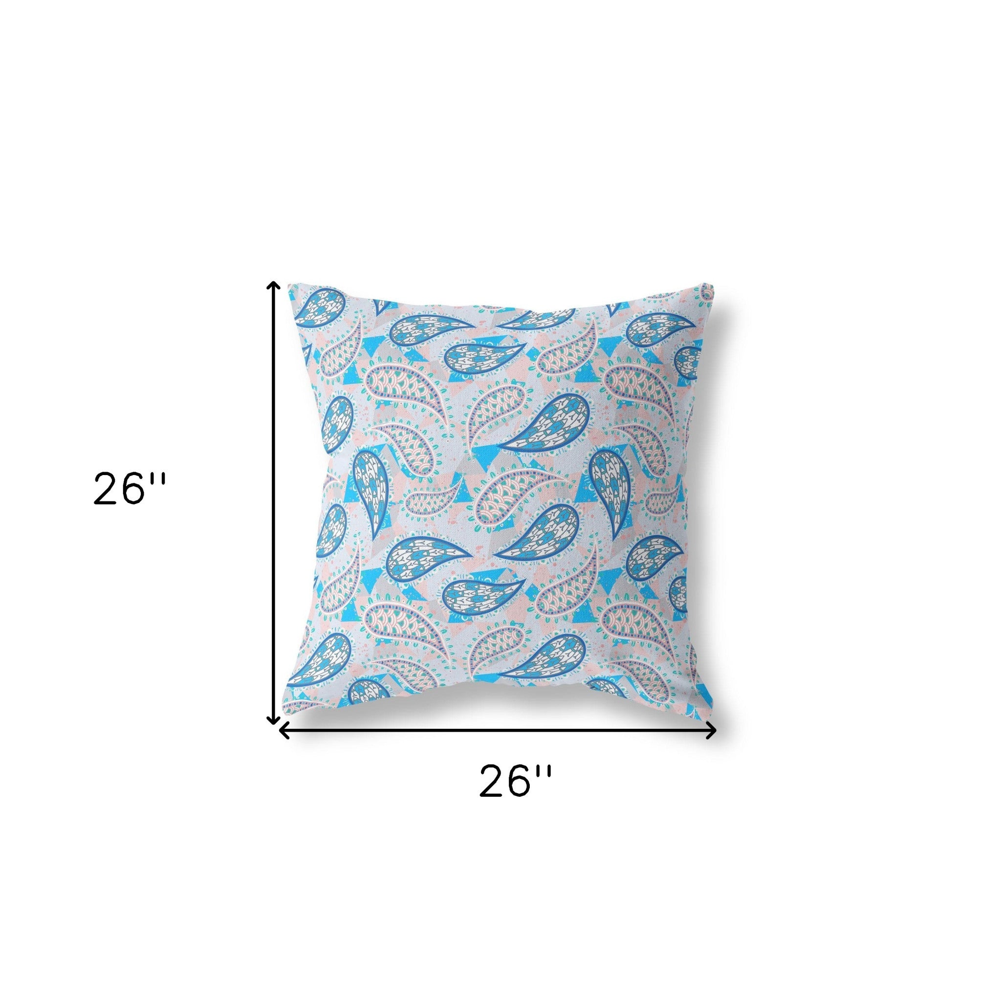 18” Blue Peach Boho Paisley Indoor Outdoor Throw Pillow