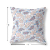 18” Blue Pink Boho Paisley Indoor Outdoor Throw Pillow