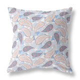 18” Blue Pink Boho Paisley Indoor Outdoor Throw Pillow