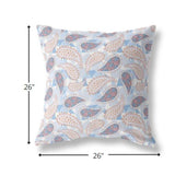 18” Blue Pink Boho Paisley Indoor Outdoor Throw Pillow