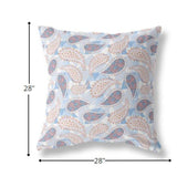 18” Blue Pink Boho Paisley Indoor Outdoor Throw Pillow