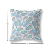 16” Blue Green Boho Paisley Indoor Outdoor Throw Pillow