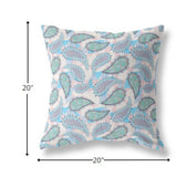 18” Blue Green Boho Paisley Indoor Outdoor Throw Pillow