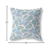 18” Blue Green Boho Paisley Indoor Outdoor Throw Pillow