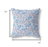 16” Blue Gray Boho Paisley Indoor Outdoor Throw Pillow