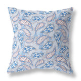 18” Blue Gray Boho Paisley Indoor Outdoor Throw Pillow