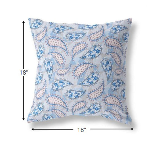 18” Blue Gray Boho Paisley Indoor Outdoor Throw Pillow