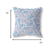 18” Blue Gray Boho Paisley Indoor Outdoor Throw Pillow