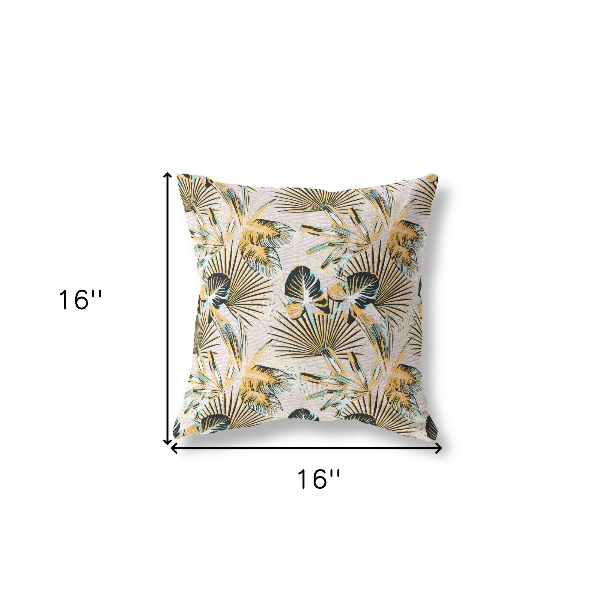 16” Yellow Black Tropical Indoor Outdoor Throw Pillow