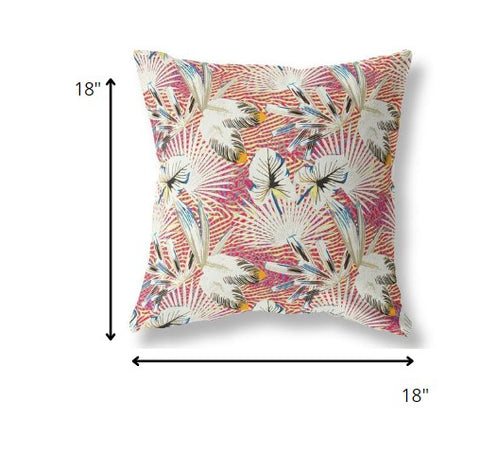 18” White Red Tropical Indoor Outdoor Throw Pillow