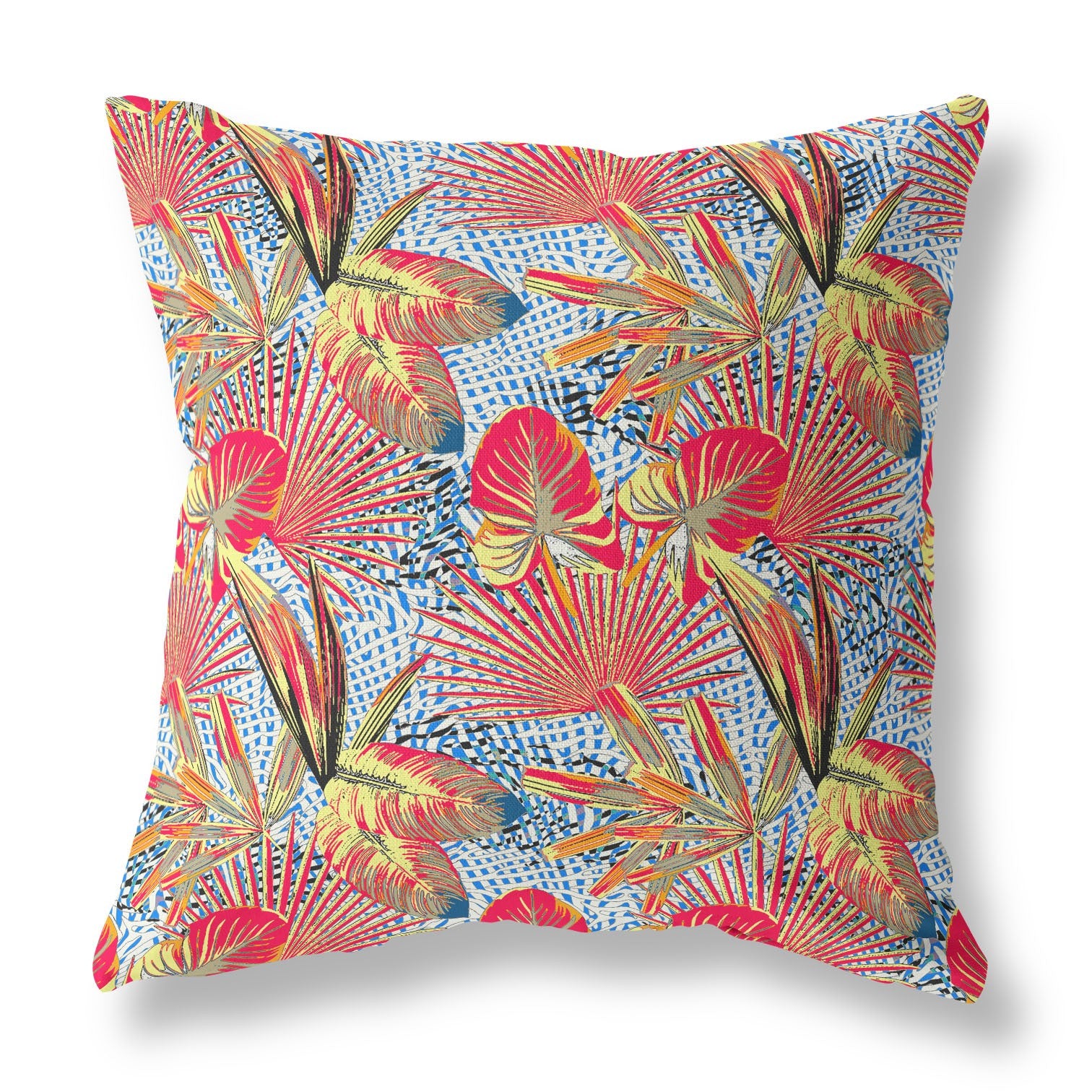 18” Crimson Yellow Tropical Indoor Outdoor Throw Pillow