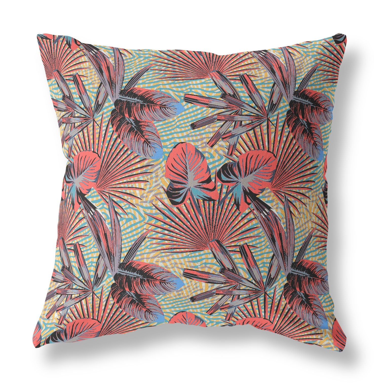 16” Red Yellow Tropical Indoor Outdoor Throw Pillow