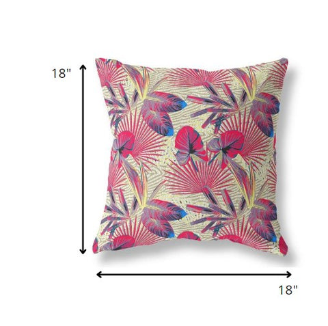 18” Pink Yellow Tropical Indoor Outdoor Throw Pillow