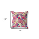 18” Pink Yellow Tropical Indoor Outdoor Throw Pillow