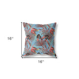 16” Coral Blue Tropical Indoor Outdoor Throw Pillow