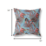 20” Coral Blue Tropical Indoor Outdoor Throw Pillow