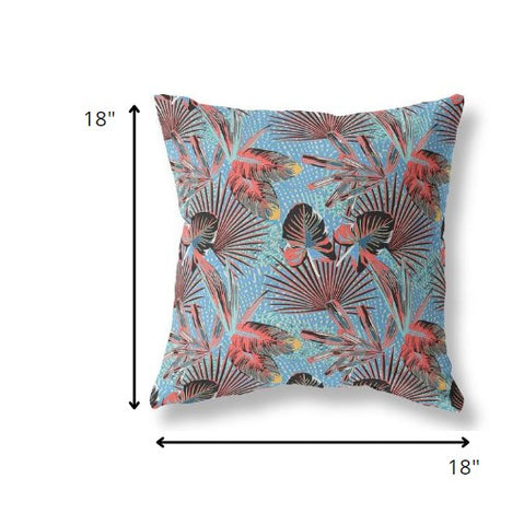 20” Coral Blue Tropical Indoor Outdoor Throw Pillow