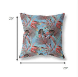 20” Coral Blue Tropical Indoor Outdoor Throw Pillow