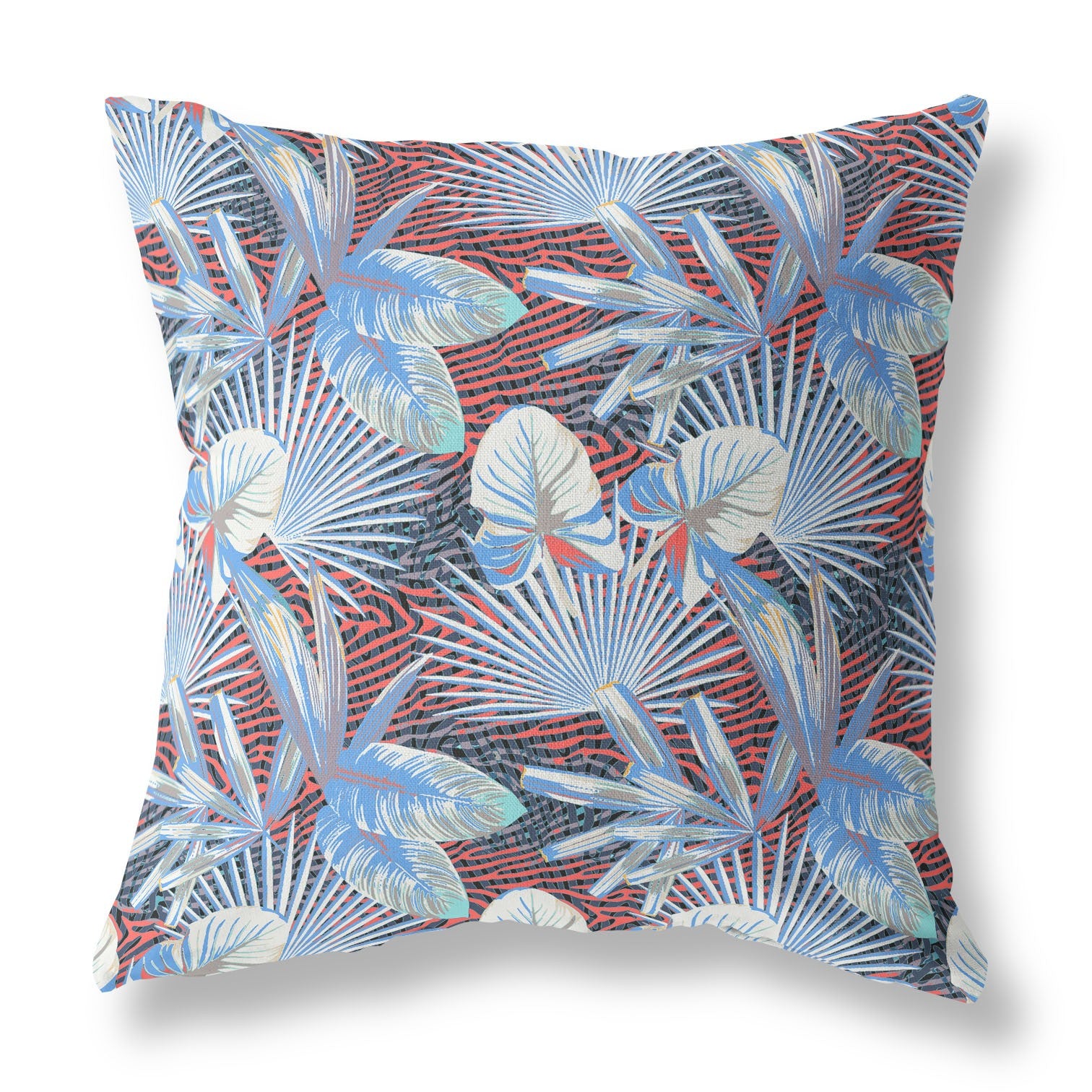 16” Blue Red Tropical Indoor Outdoor Throw Pillow