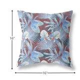 16” Blue Red Tropical Indoor Outdoor Throw Pillow