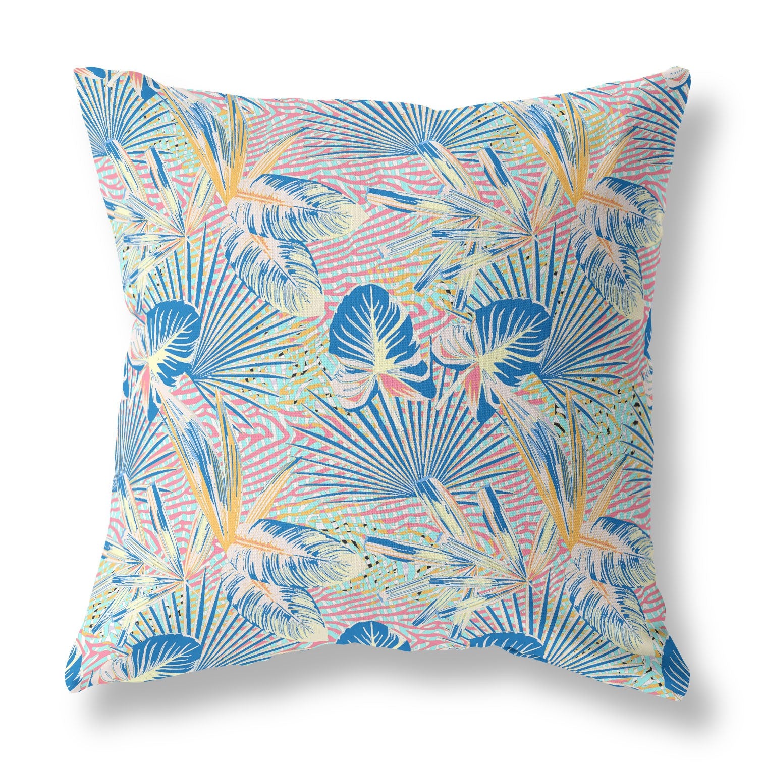 16” Blue Pink Tropical Indoor Outdoor Throw Pillow