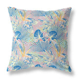 16” Blue Pink Tropical Indoor Outdoor Throw Pillow