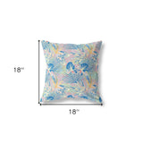 18” Blue Pink Tropical Indoor Outdoor Throw Pillow