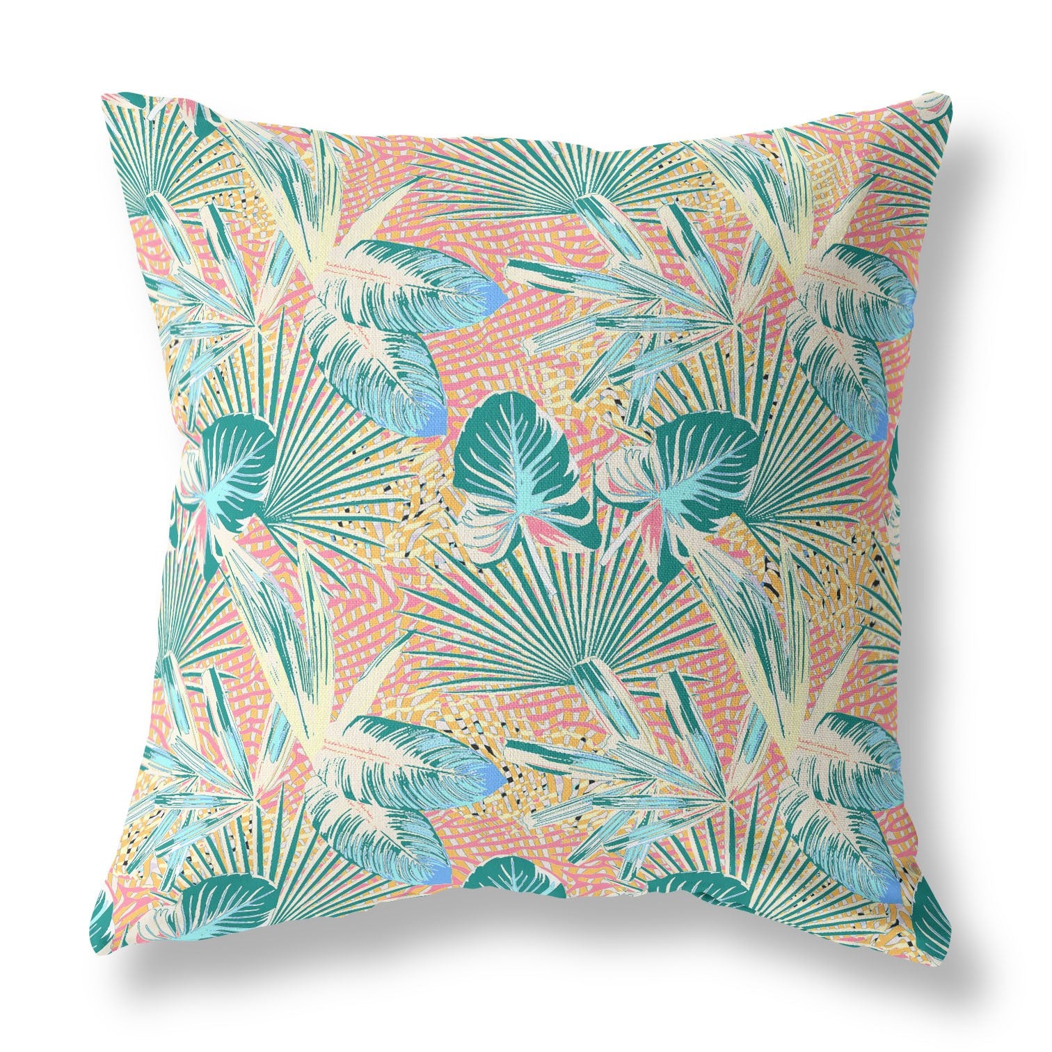 16” Blue Peach Tropical Indoor Outdoor Throw Pillow