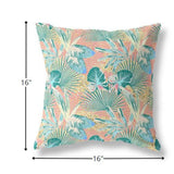 16” Blue Peach Tropical Indoor Outdoor Throw Pillow