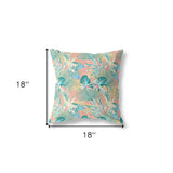 18” Blue Peach Tropical Indoor Outdoor Throw Pillow