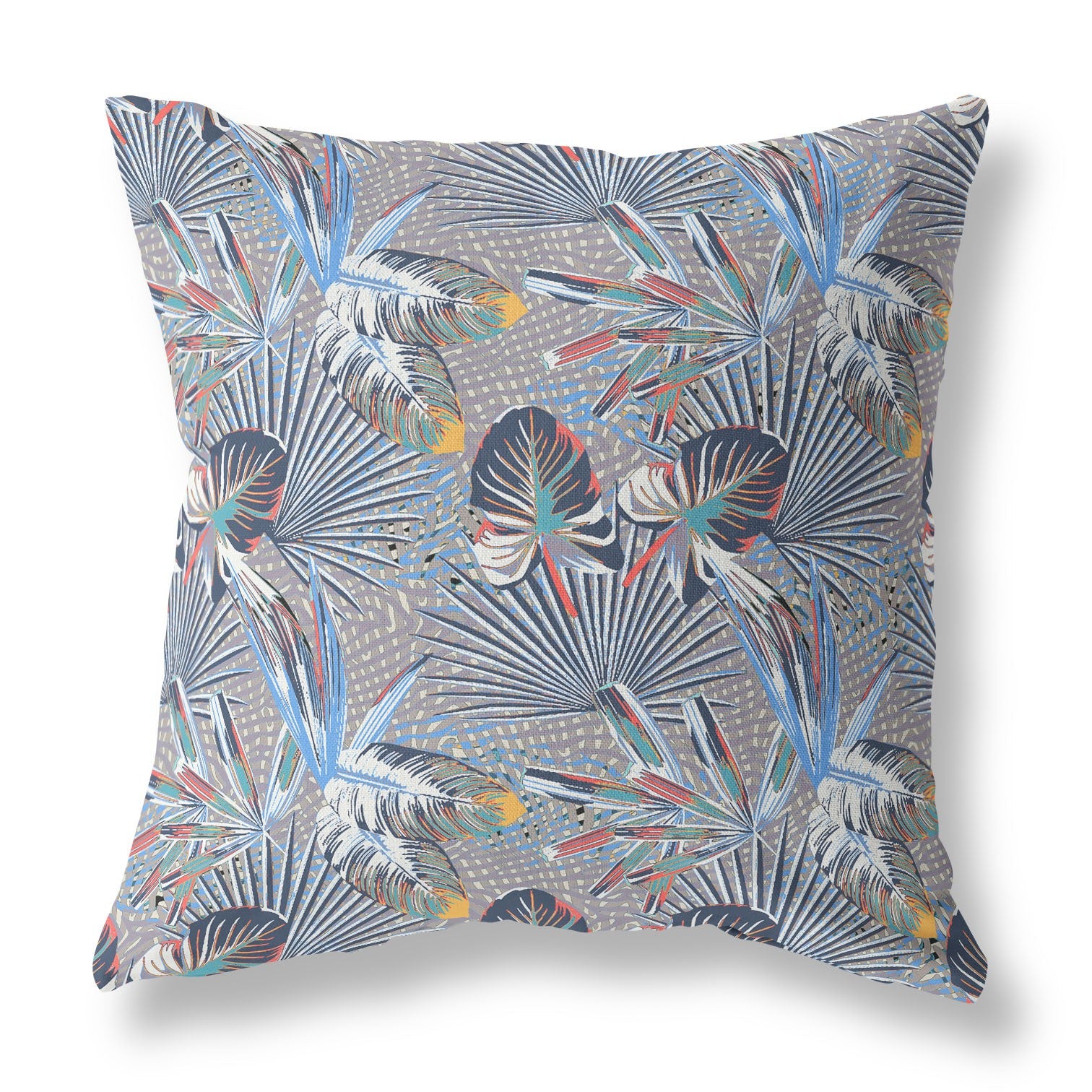 16” Indigo Gray Tropical Indoor Outdoor Throw Pillow