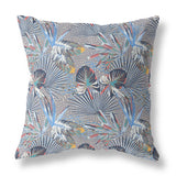 20” Indigo Gray Tropical Indoor Outdoor Throw Pillow