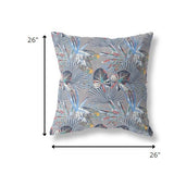 20” Indigo Gray Tropical Indoor Outdoor Throw Pillow