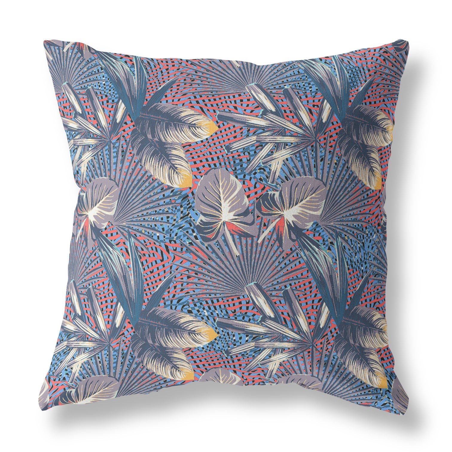 16” Indigo Red Tropical Indoor Outdoor Throw Pillow