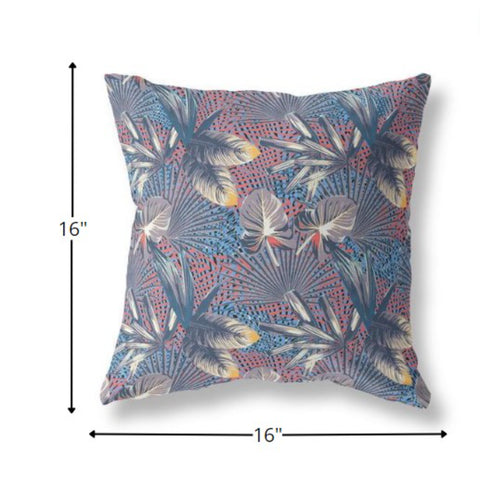 16” Indigo Red Tropical Indoor Outdoor Throw Pillow