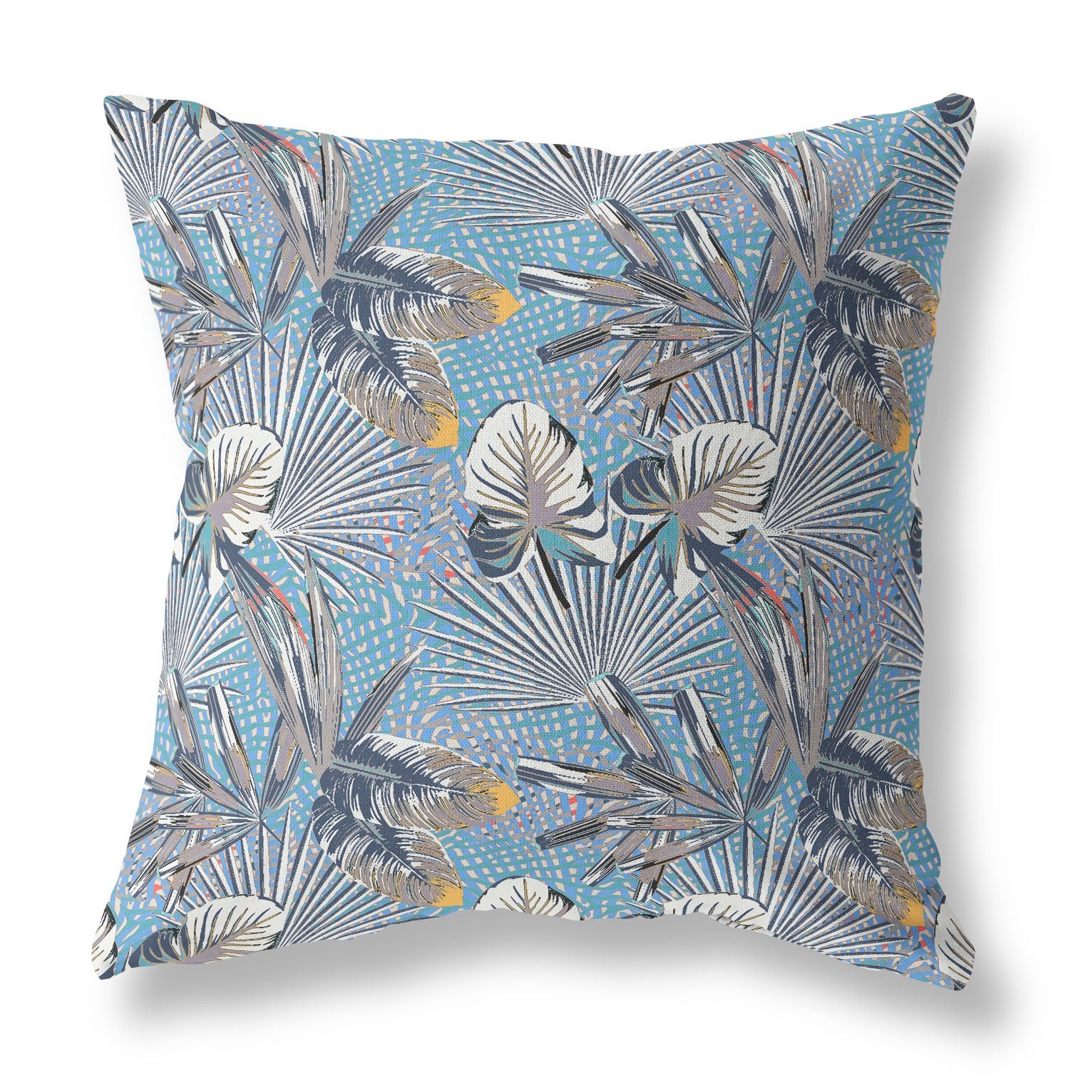 16” Gray Blue Tropical Indoor Outdoor Throw Pillow