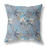 16” Gray Blue Tropical Indoor Outdoor Throw Pillow